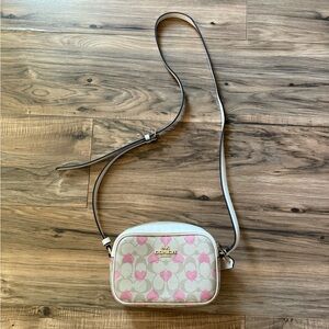 Coach Pink and Cream Crossbody Bag with Floral Design